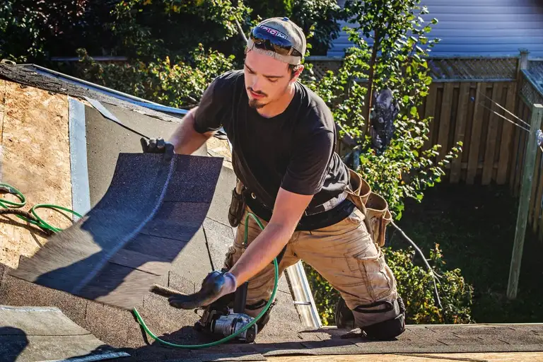 Detail of roof repair work on a home